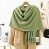 Soft Warm Wool Blend Scarf Women Winter Thick Solid Color Long Shawl With Fringe