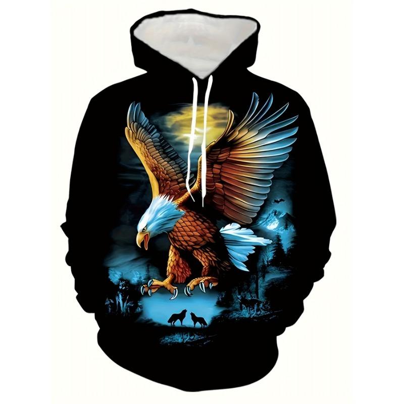 3D Eagle Print Men's Fashionable Long Sleeved Casual Sports Hooded Sweatshirt