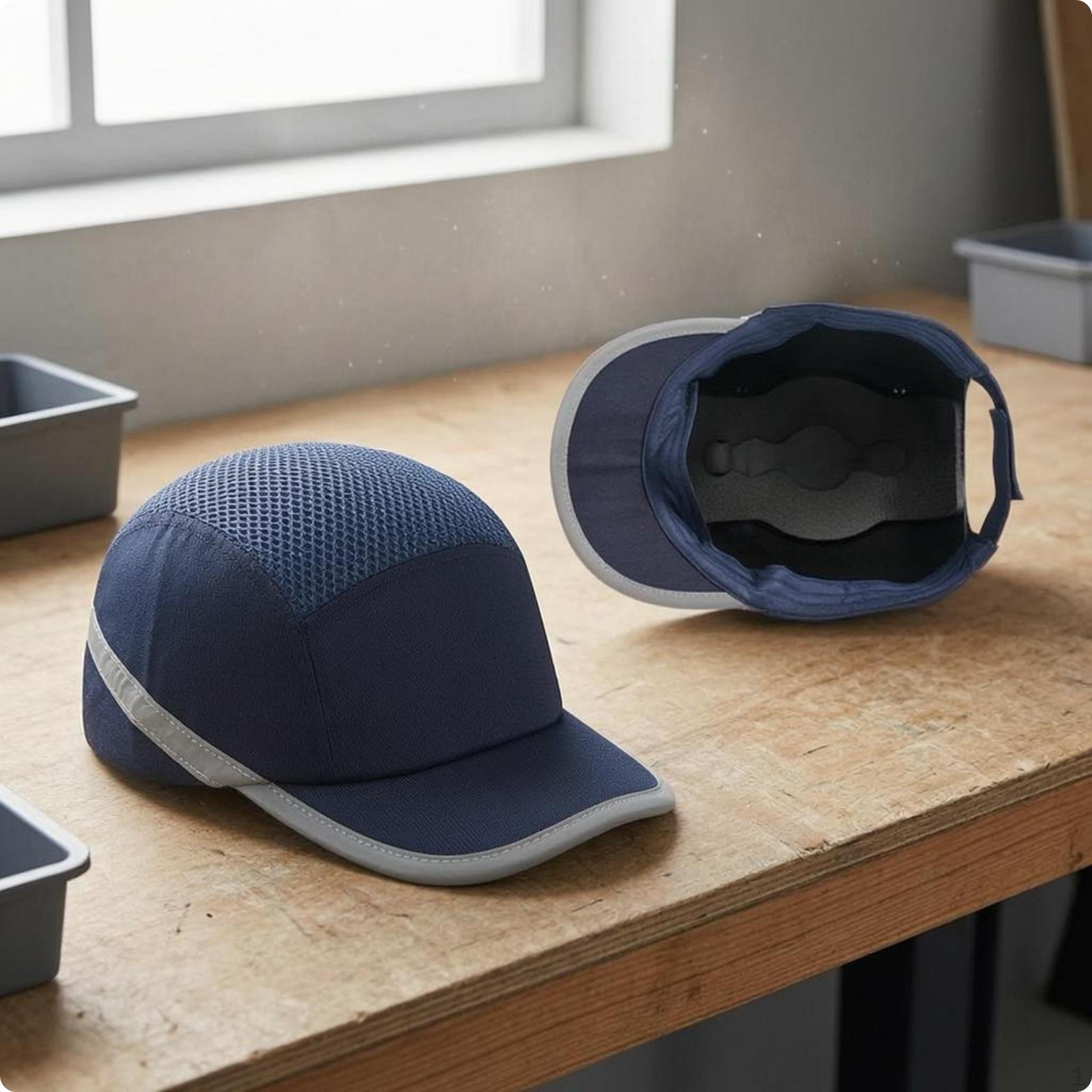 Baseball Cap Impact Protection Mesh Breathable for Outdoor Red Half Navy Blue Half Mesh
