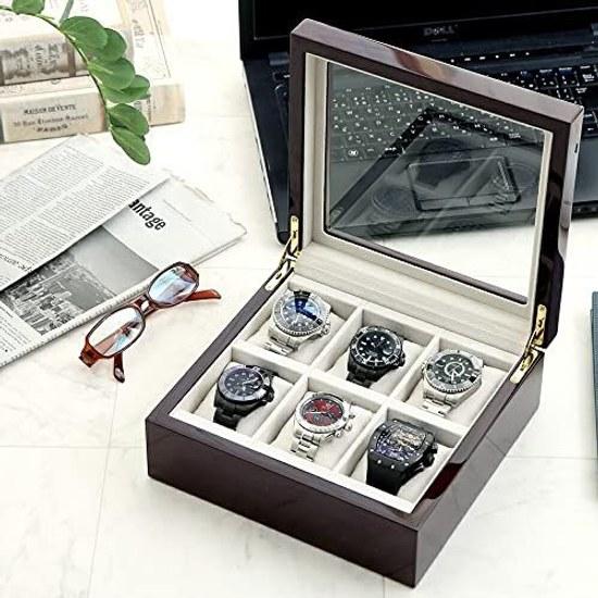 IGIMI Watch Box Wristwatch Storage 6 Watches Wooden Window Brown Wood Grain Senari Labor Thanksgiving