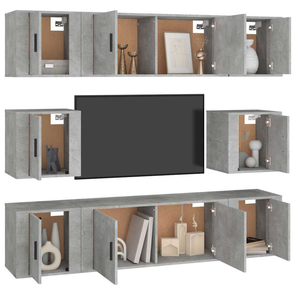 8 piece TV cabinet set concrete grey particleboard