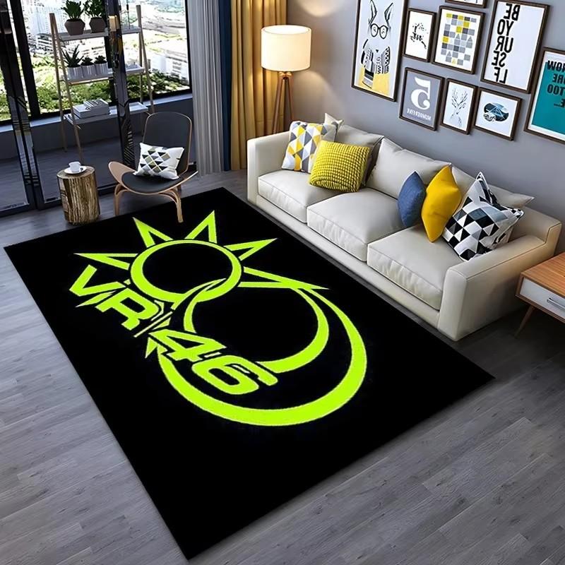 Motorcycle Racer The Doctor Carpet Mat Black Yellow Racing Track Living Room Rug with Number 46 Dynamic Design Home Decoration