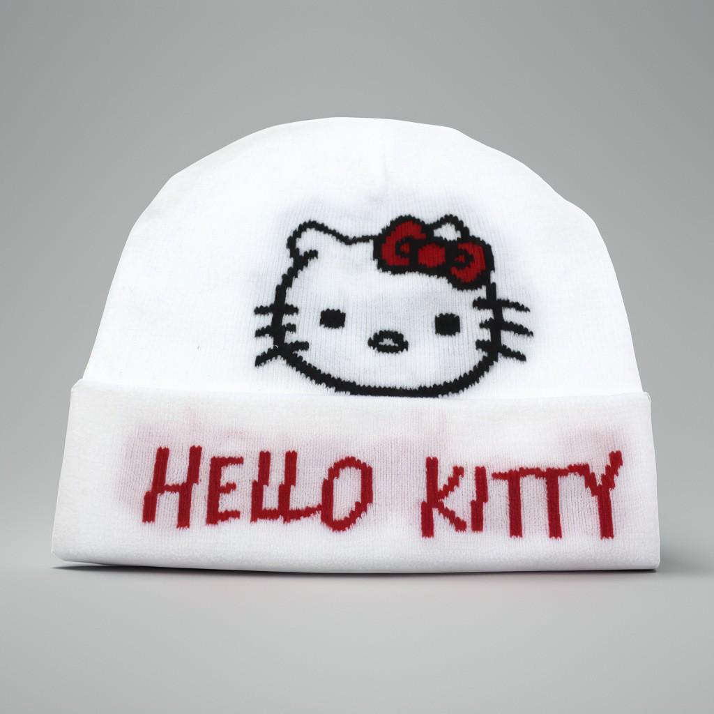 Korean Cute Embroidered Kitty Cat Knit Beanie - Warm Autumn/Winter Wool Hat with Ear Protection for Women, Large Head Circumference.