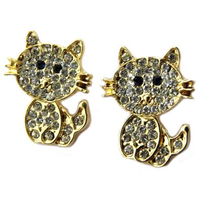 [P3987] - Golden White 'Cats' Designer Earrings - 15x12 Mm