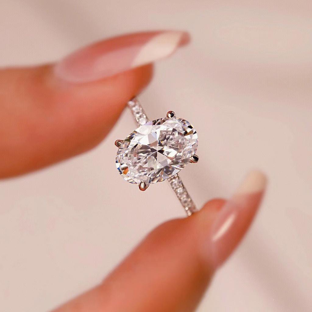 1 Pieza Color Plateado Corte Ovalado Piedra Blanca CZ Anillos de Garra Alianza de Boda Joyería Regalos para el Día de San Valentín