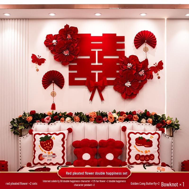 Wedding Bedside Crepe Paper Flower Décor - Artificial Flowers for Bedroom Wall & Engagement Decorations