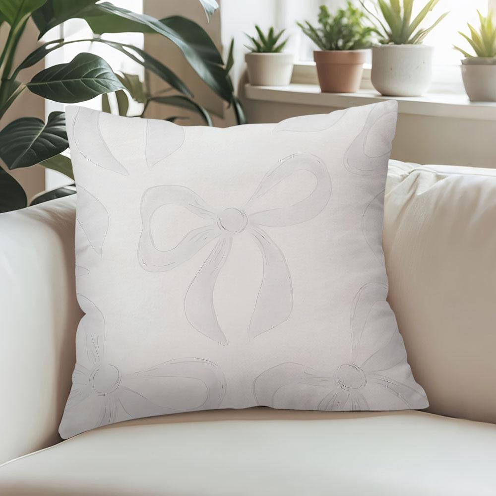 White Bow square Jacquard Pillow Cover for Sofa Office Waist Cushion Cover Home Decorative Pillowcase