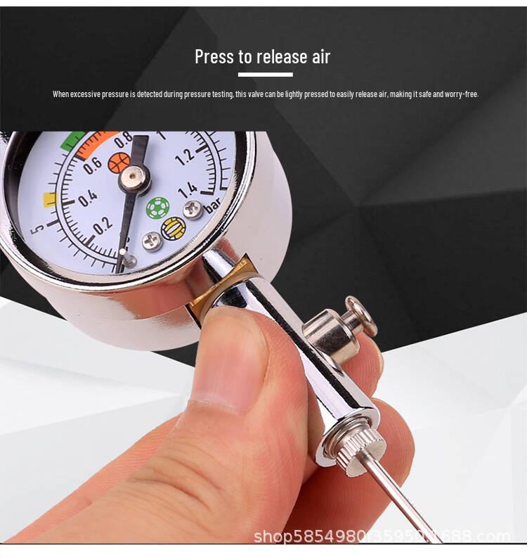Universal Metal Air Pressure Gauge for Basketball, Football, Volleyball - Pointer Type Tester