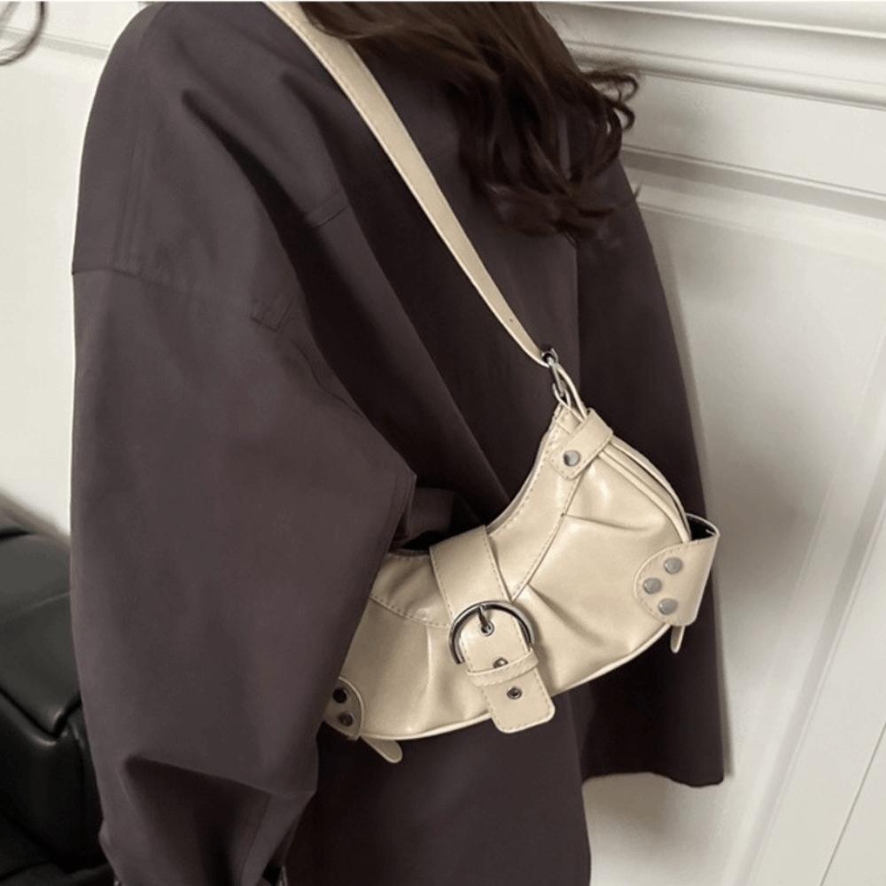 Hobo Bag Buckle Underarm Bag Pleated Spicy Girl Handbag Casual Y2k Shoulder Bag Daily