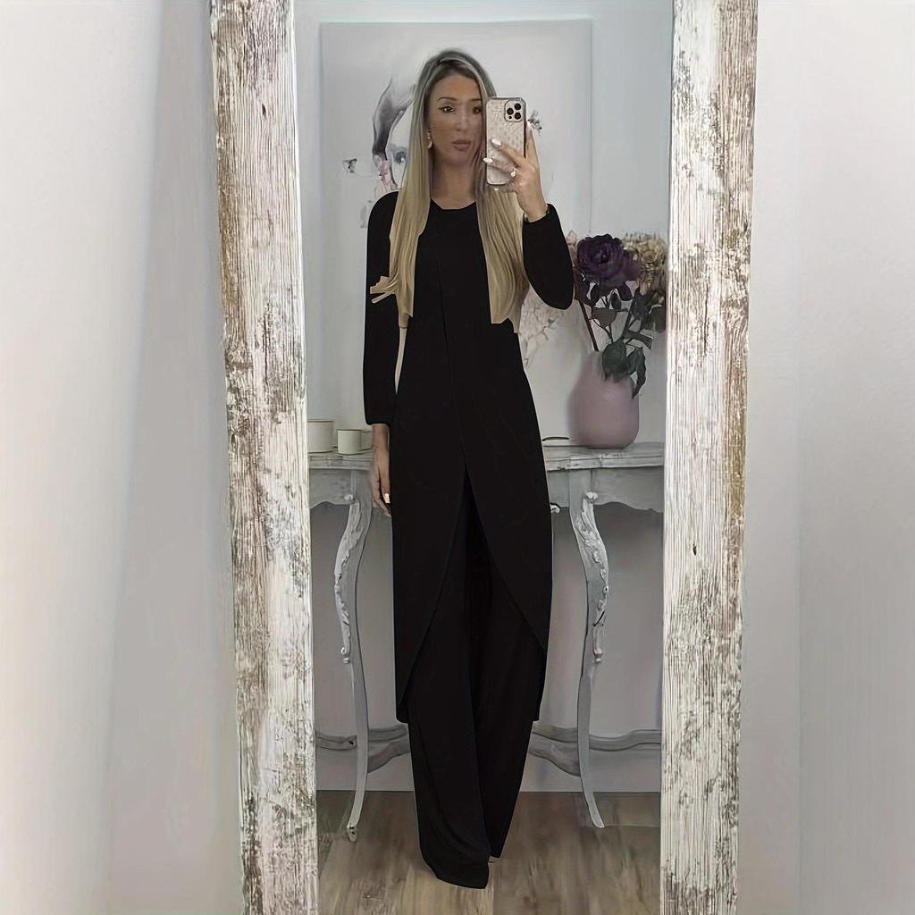 2024 Autumn & Winter Women's Casual Long Sleeve Two-Piece Set with Round Neck & Loose Long Pants