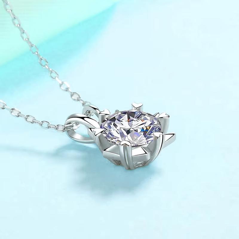 Mosang Necklace S925 Pure Silver Collar Chain Stone Pendant One Carat Wedding
