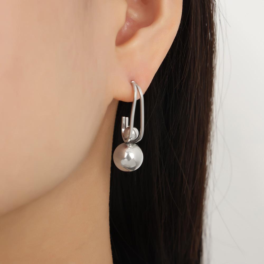 Novo Design de Nicho Personalizado Aço Titânio Banhado a Ouro Pingente de Contas Brincos Simples Irregulares Joias