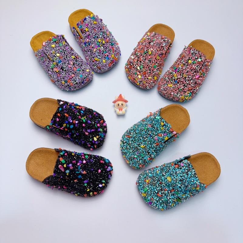 Baotou Rhinestone Thick Sole Non-slip Slip-on Children's Half Slippers for Autumn and Summer