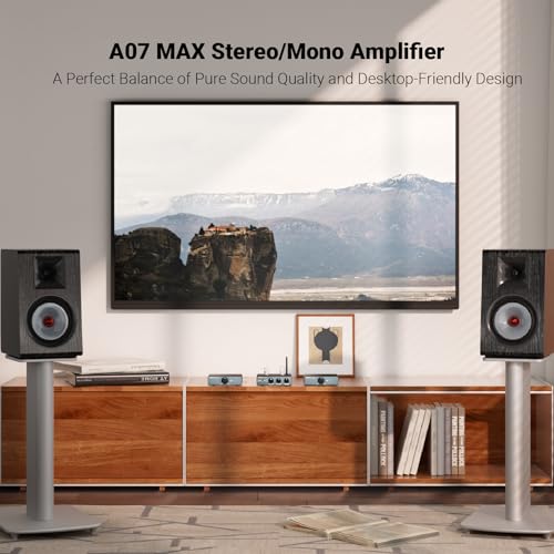 AIYIMA A07 MAX HIFI Power Amplifier, 2-Channel Home Audio, TPA3255 Class D 300W X2 Bridged Mono Amplifier, 600W, 3.5mm Line Output, Integrated Desktop