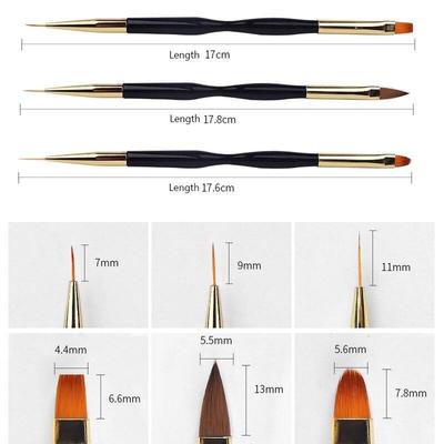 Doppelkopf Maniküre Pinsel Schwarz UV Gel Nagellack Nagel Malpinsel Dünner Nagelpinsel Professionelle Nagel Streifen Punktierwerkzeuge