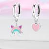925 Silver Unicorn Rainbow Horse Sparkling Color Gemstone Women's Sweet Earrings Fit for Anniversary Engagement Delicate Jewelry