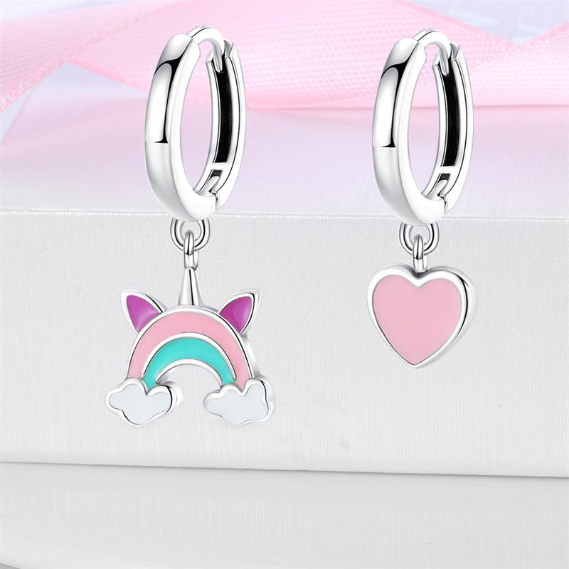 925 Silver Unicorn Rainbow Horse Sparkling Color Gemstone Women's Sweet Earrings Fit for Anniversary Engagement Delicate Jewelry