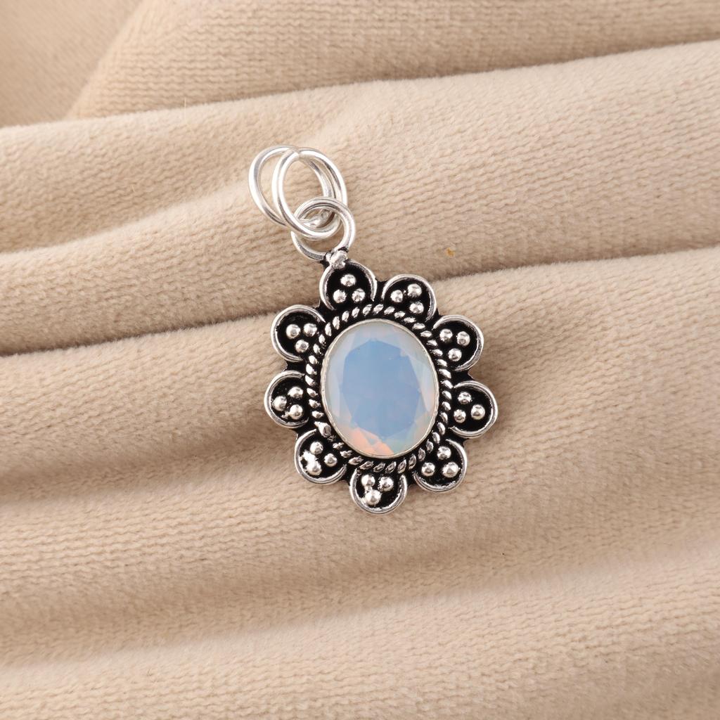 Milky Opal Gemstone 925 Sterling Silver Jewelry Handmade Pendant 1.37" For Women CP-40-15