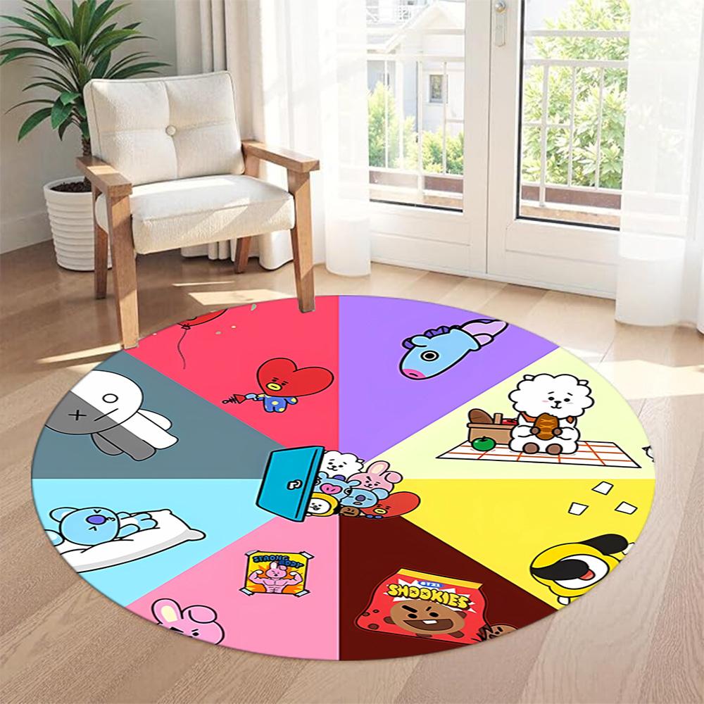 Bt21 Round Floor Rug Design for Hallway Balcony Living Rooms Dining Room Antislip Round Carpet Office home decor Wedding Party Gift