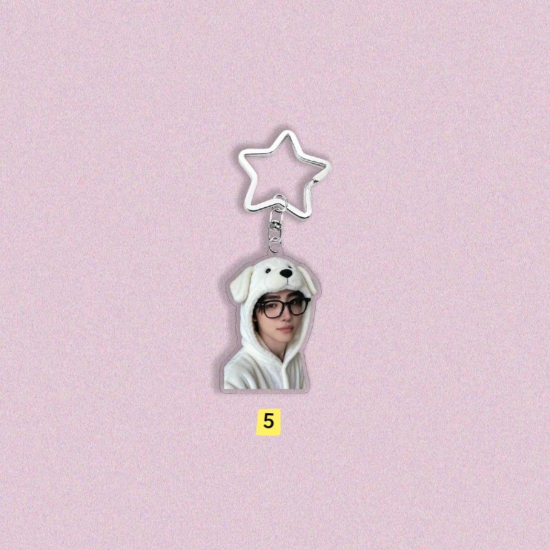 Kpop ENHYPEN Keychain Cute Plush Outfit Photo Acrylic Keyring Sunoo Jungwon Heeseung Star Shape Buckle Bag Pendant Jewelry Accessories