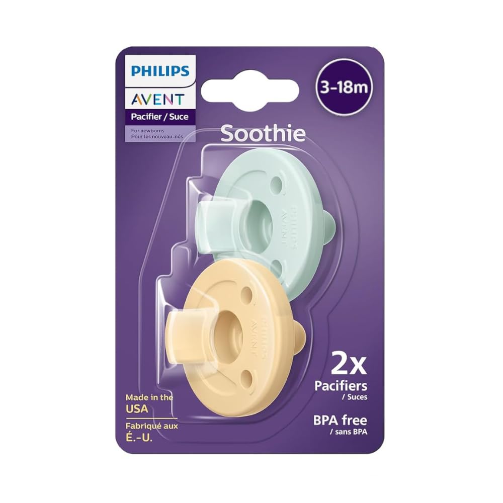 Philips Avent Soothie Pacifier, Silicone, for 3-18 Months, 2-Pack (Yellow & Green)