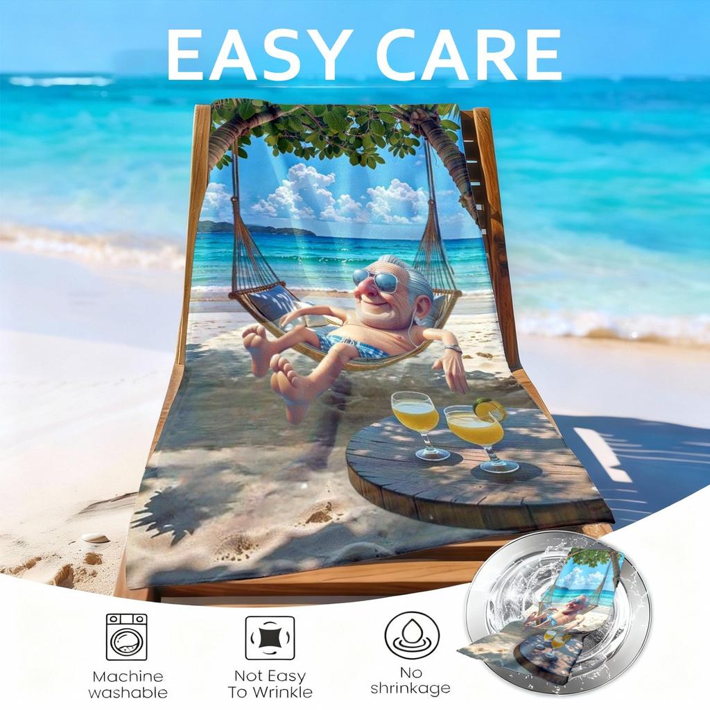 1/2-Pack Funny Silver-Haired Couple Beach Towel | Quick-Dry, Ultra-Soft Polyester Microfiber | Ideal For Yoga, Travel, Swimming