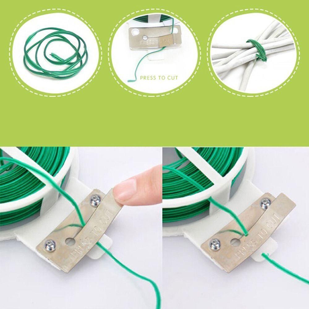 Metal Favorable Reel Plant Spool 50M Cutter 1 Roll Twist Tie Green Garden String Plastic Wire