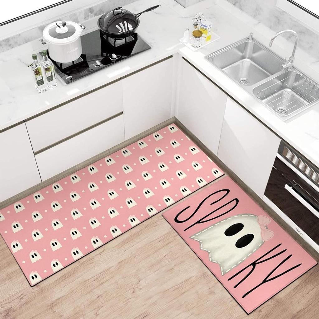 2pcs Halloween Kitchen Carpet, Indoor And Outdoor Welcome Doormat, Bedroom And Living Room Floor Mat, Home Decoration