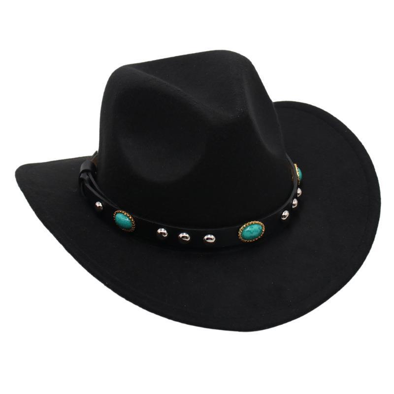 Cappello Tibetano da Bambino Tsering con Gioiello Cappello a Treccia Bordo Curvo Cappello in Feltro Cappello da Sole Genitore-Figlio Turchese Cappello da Cowboy Occidentale
