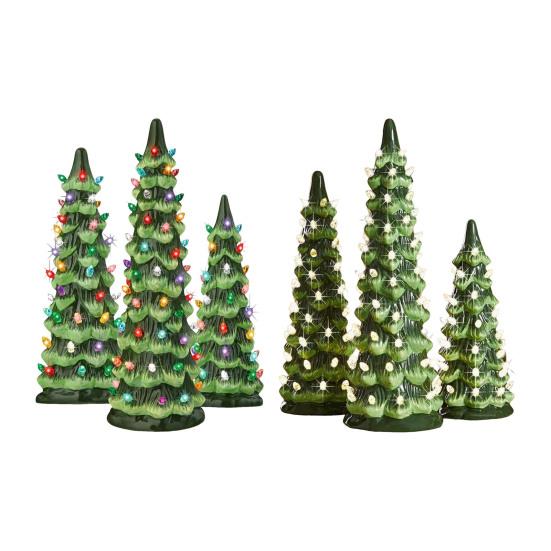 Pre-lit Hand-Painted Resin Tabletop Christmas Tree Small Light Up Holiday Tree Decoration for Home Party Decor