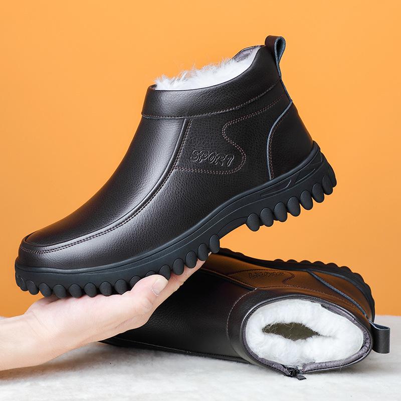 

Зимние кожаные шерстяные теплые мужские хлопковые ботинки с высоким верхом, кожаные ботинки среднего и пожилого возраста, 4 больших размера, мужские ботинки с утолщенной подошвой 38 коричневый