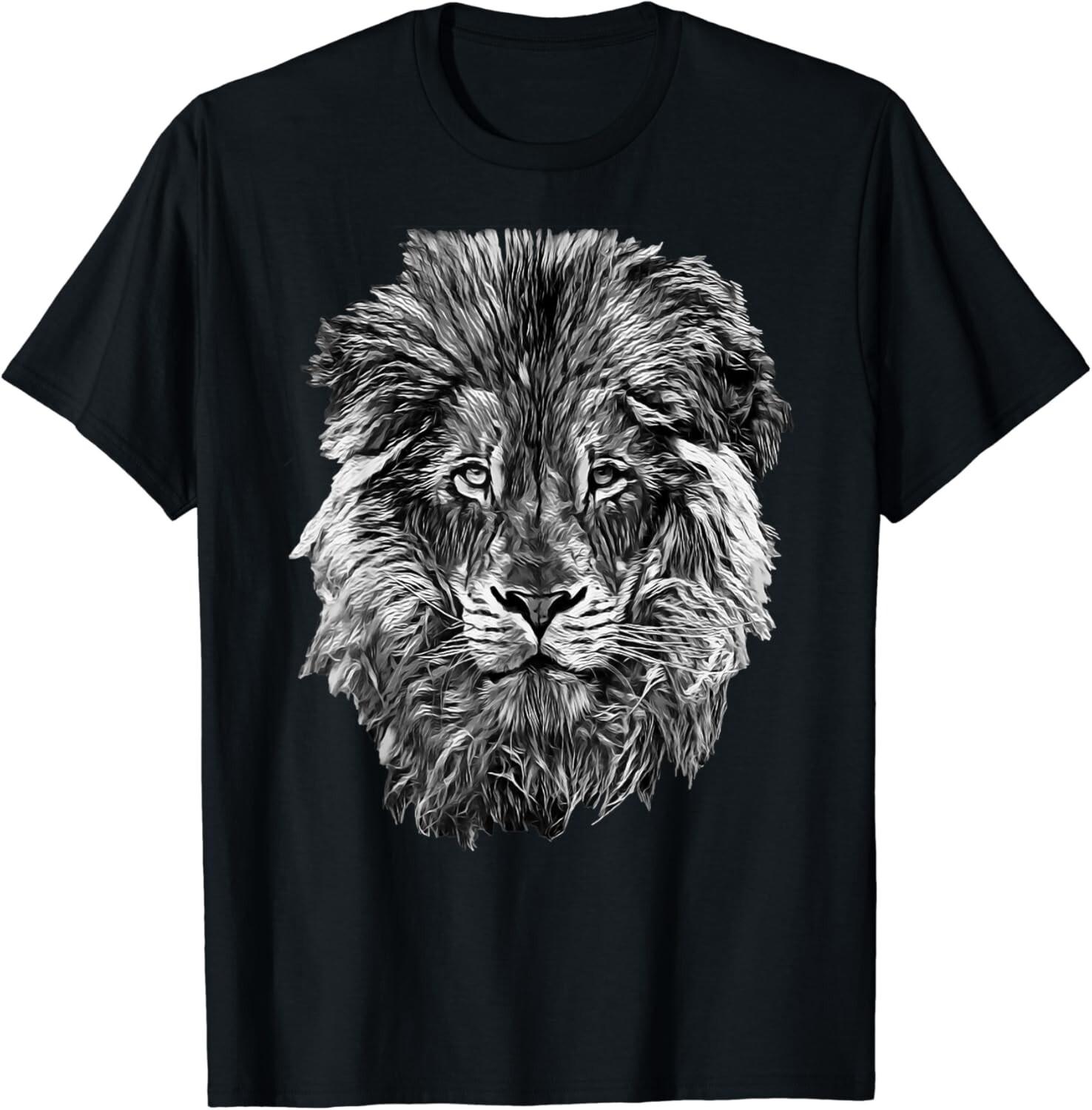 Black And White Lion Head Tee Gift Unisex T-Shirt Mens Womens Tees Top XL