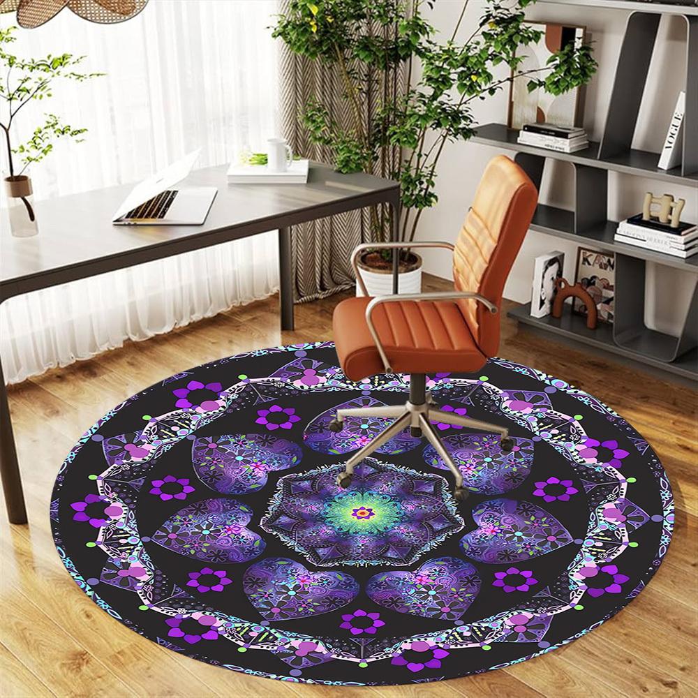 1pc Heart Mandala Round Chair Mat Area Rug - Non-Slip, Floor Mat for Office, Bedroom, and Indoor Decor C1118017