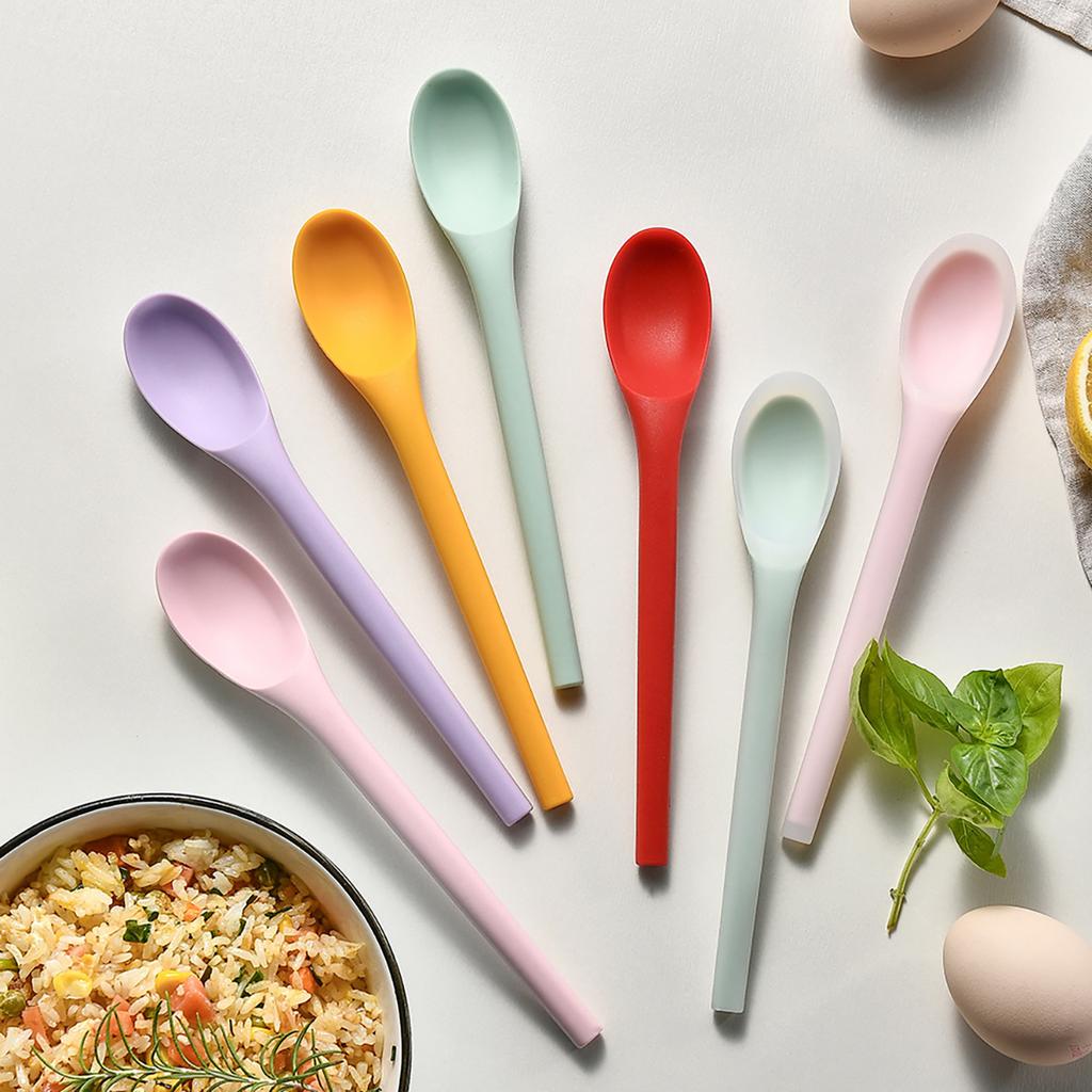 Food Grade Silicone Spoon Long Handled Integrated Salad Spoon Juice Mixing Spoon Children's Spoons Small Spoon Kitchen Utensils
