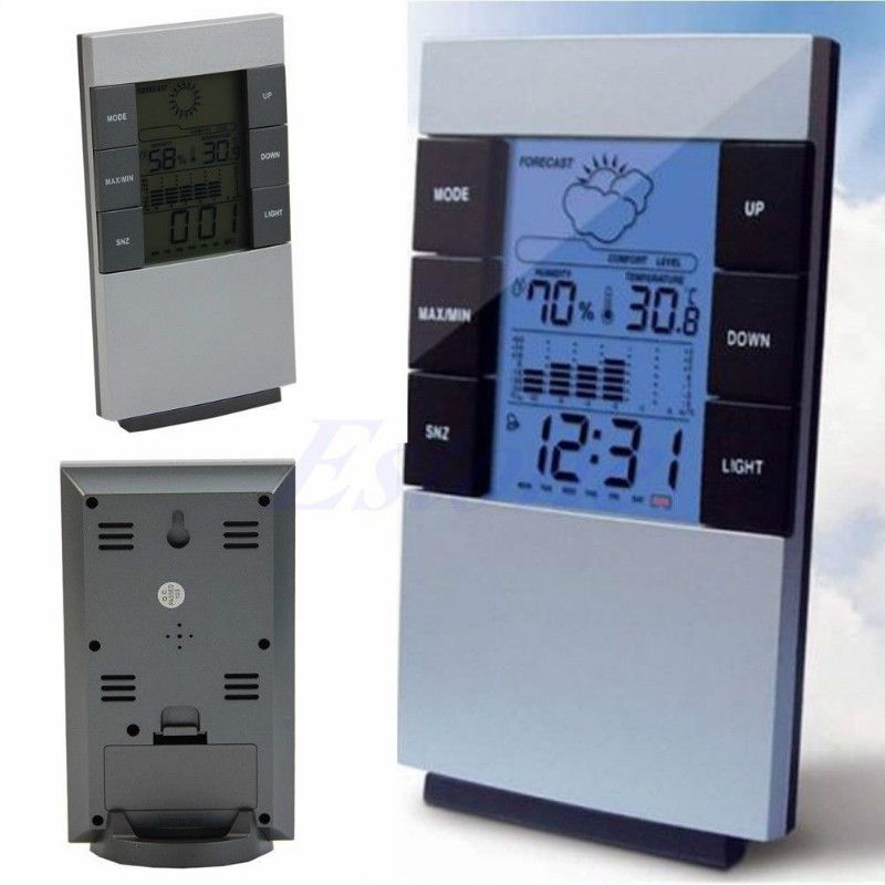 Hygrometer Lcd Digital Thermometer Humidity Meter Weather Forecast Alarm Clock