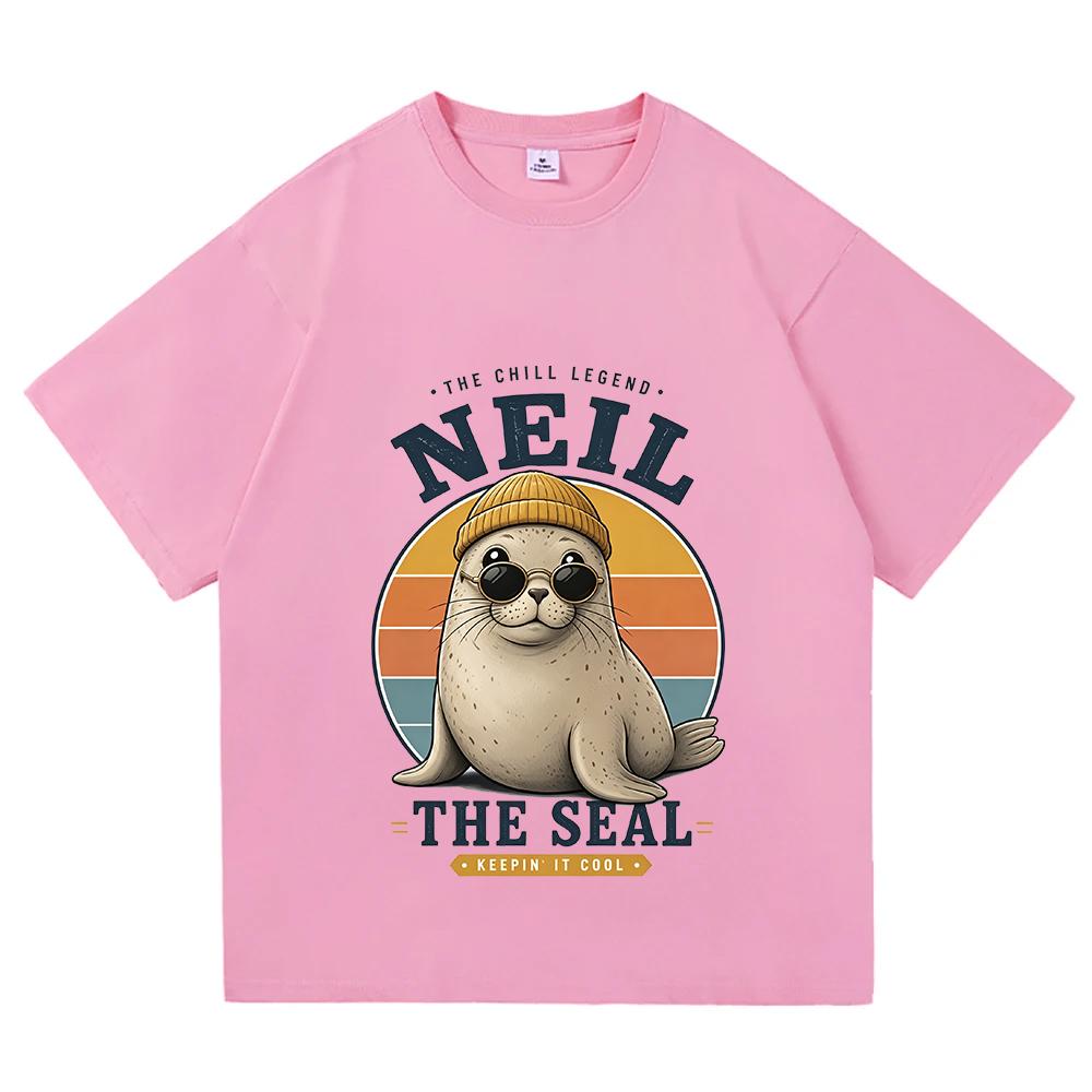 Neil The Seal Retro Cool Seal Vintage Graphic T Shirts Fashion Unisex Unisex Round Neck Short Sleeve Tee Cotton Casual Loose Clothes