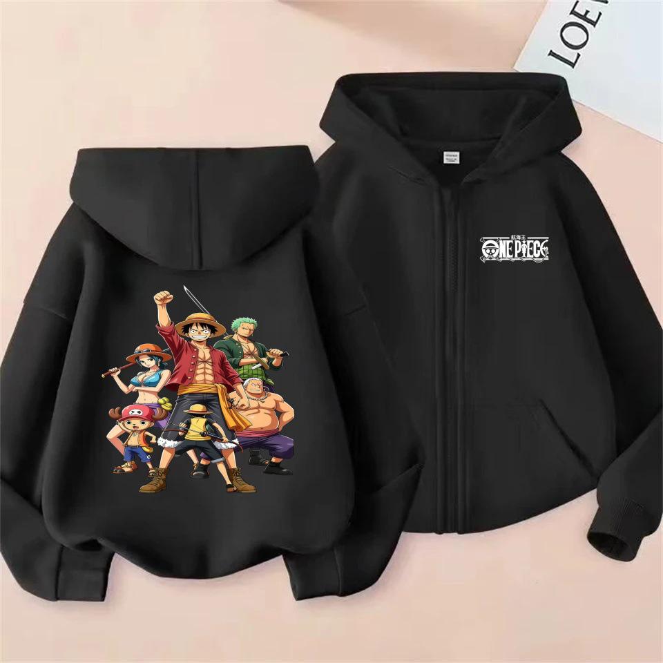 Unisex Kids One Piece Monkey D. Luffy Zipper Hoodie - Straw Hat Pirates Anime Cardigan
