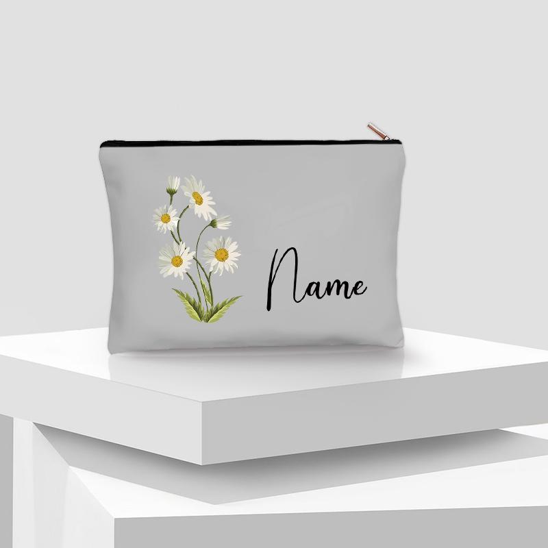 Flower Personalized Name Lipstick Bag Travel Make Up Pouch Kawaii Coin Purse Aesthetics Cosmetic Organizer Gift for Your Lover