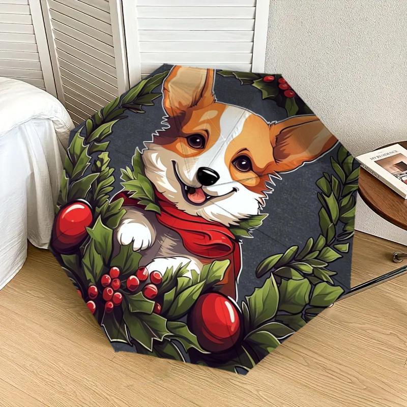1pc Christmas Corgi Wreath Umbrella with Plastic Handle,Suitable for All Seasons Home Travel Outdoor UmbrellaDD224