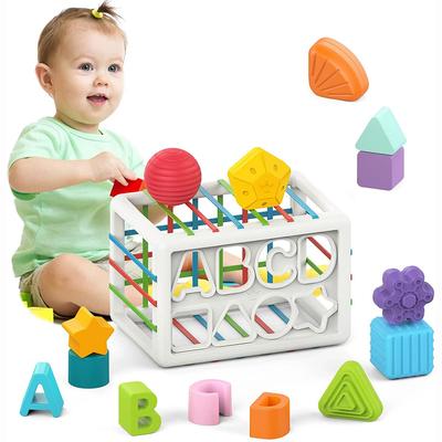 Montessori Toys,Upgrade Baby Shape Sorter Toys with Elastic Bands Sensory Shape Building Blocks,Fine Motor Skill,Baby Toys 18+ Months,Boys Girls Gifts