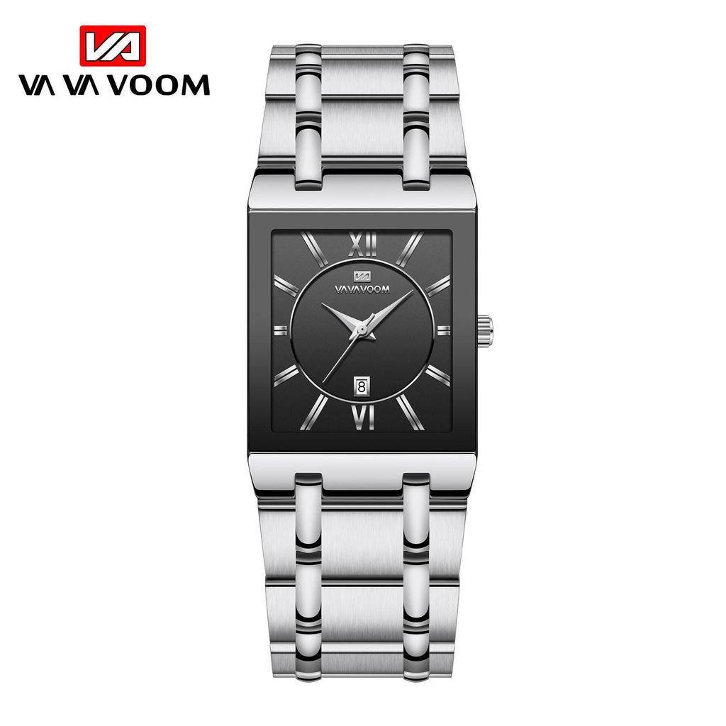 Men's Black Gold Quartz Waterproof Wristwatch with Steel Band