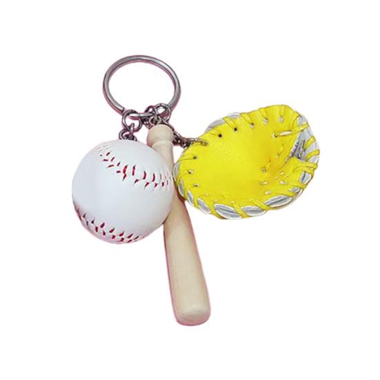 Baseball Keychain Pendant Zinc-Iron Alloy Wood Faux Leather Baseball Bat Cap Team Gift Baseball Fan Accessory