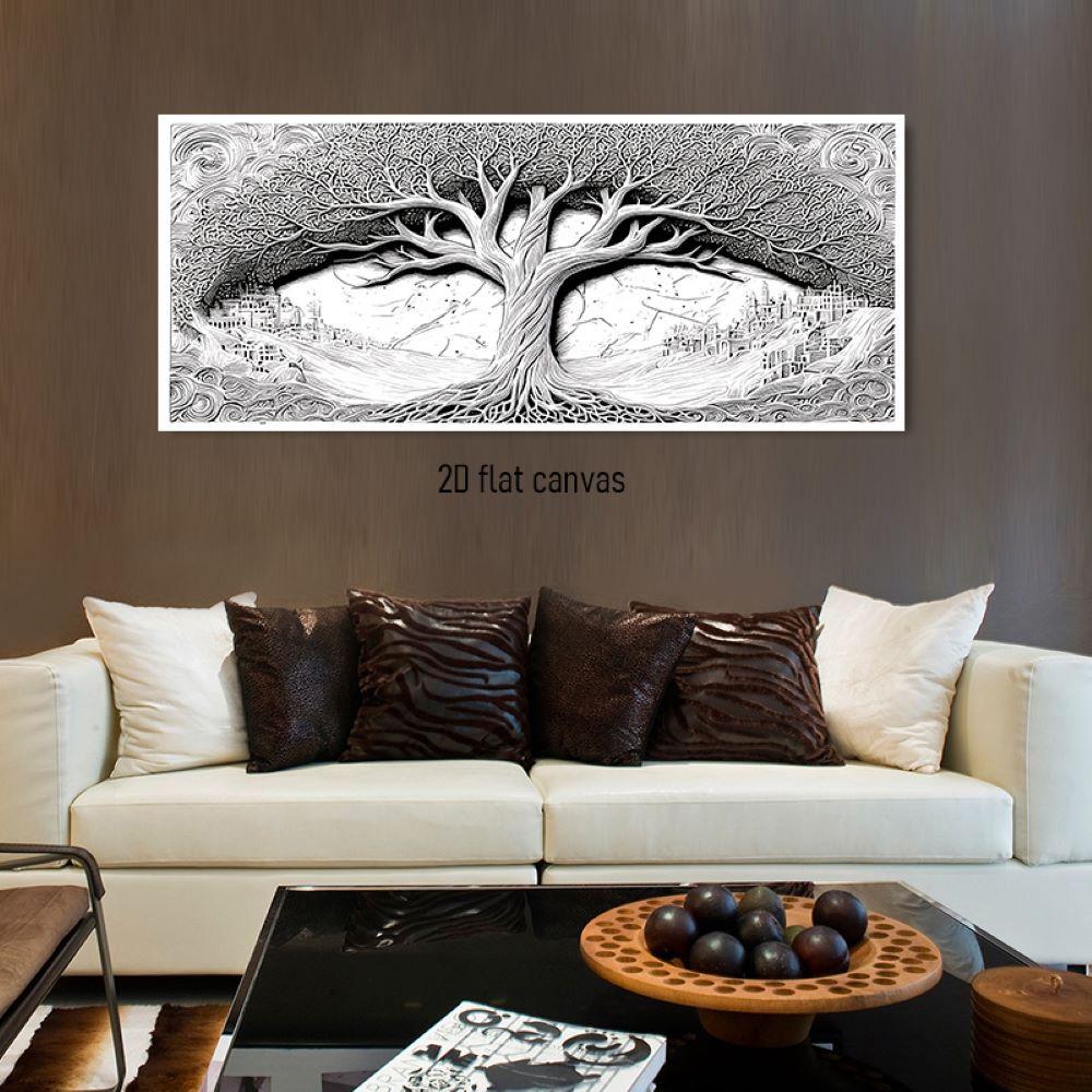 

1pcs Black and White Line Art Decoration Painting Abstract Tree of Life Canvas Painting Living Room Entrance Study Wall Decorati (as the picture,50x100cm No Frame)