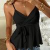 Spring and Summer V-neck Belled Crop Top with Waistband and Flowing Edges - A Slimming Sleeveless Top with Straps