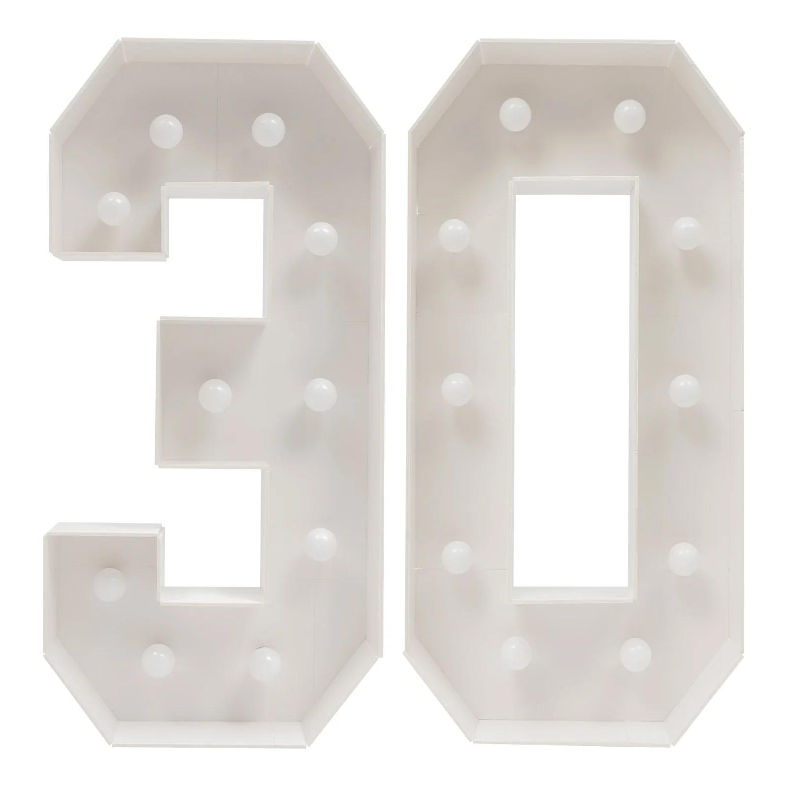 

100 см Светодиодная лампа-цифра, Светящиеся цифры для 30-летия для украшения на день рождения, Украшение с теплыми белыми огнями на батарейках белый