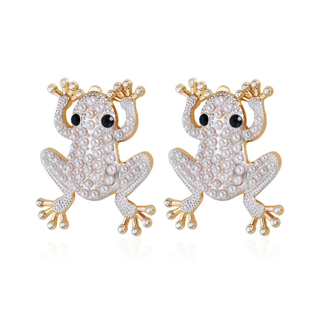 Full Diamond Frog Stud Earrings Y1K Personality Versatile Style Design Animal Earrings