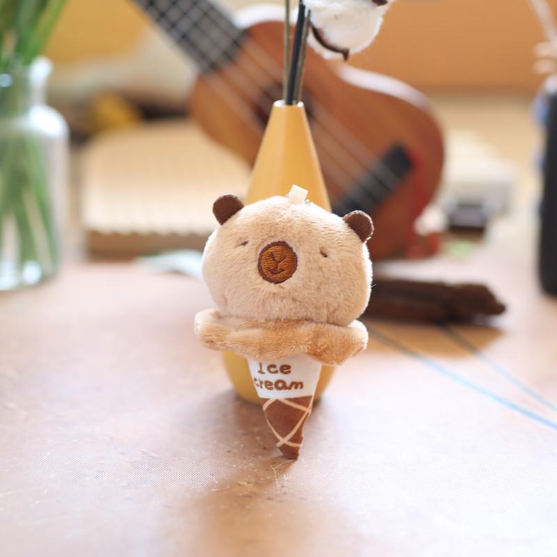 Cute Cone Ice Cream Capybara Plush Doll Cartoon Animals Panda Toy Pendant Keychain School Bag Charm Girl Birthday Gift