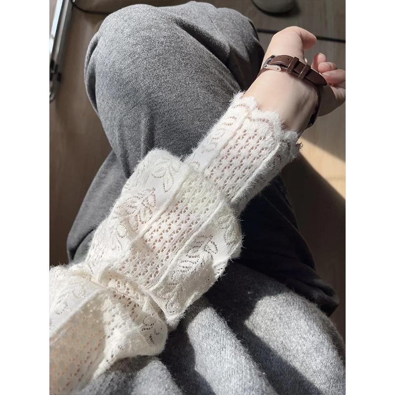 Semi-turtleneck lace hollow top women's spring temperament stacked long-sleeved bottomed shirt
