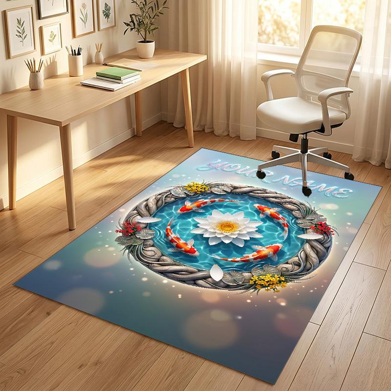 Floral Garden Theme Crystal Velvet Rug Personalized Custom Name Text Soft Floor Mat Home Decor