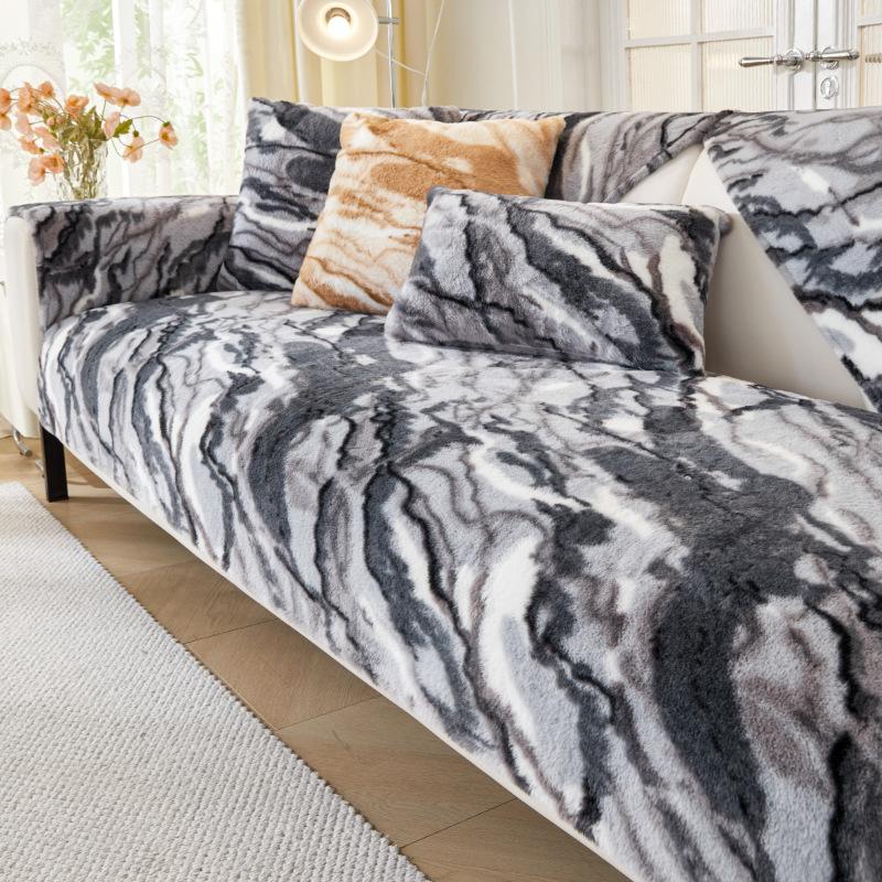 

Winter Rabbit Plush Marble Pattern Sofa Cushion New Light Luxury Premium Non-Slip Sofa Cover Cloth Towel 70*70cm